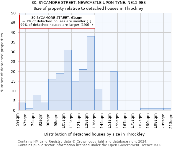 30, SYCAMORE STREET, NEWCASTLE UPON TYNE, NE15 9ES: Size of property relative to detached houses in Throckley