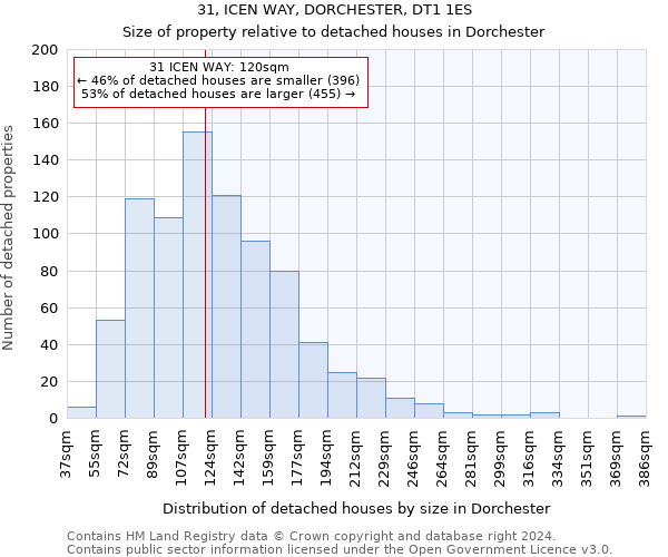 31, ICEN WAY, DORCHESTER, DT1 1ES: Size of property relative to detached houses in Dorchester