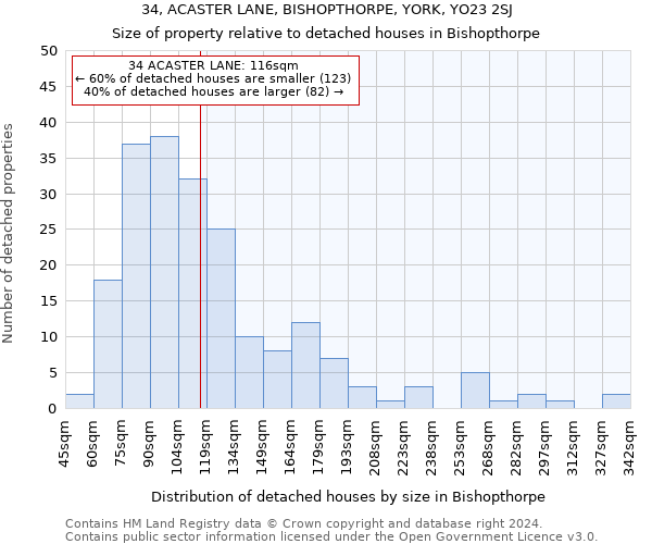 34, ACASTER LANE, BISHOPTHORPE, YORK, YO23 2SJ: Size of property relative to detached houses in Bishopthorpe