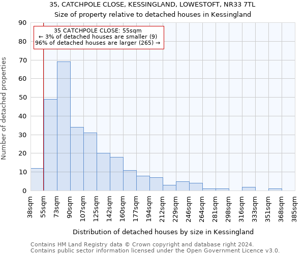 35, CATCHPOLE CLOSE, KESSINGLAND, LOWESTOFT, NR33 7TL: Size of property relative to detached houses in Kessingland