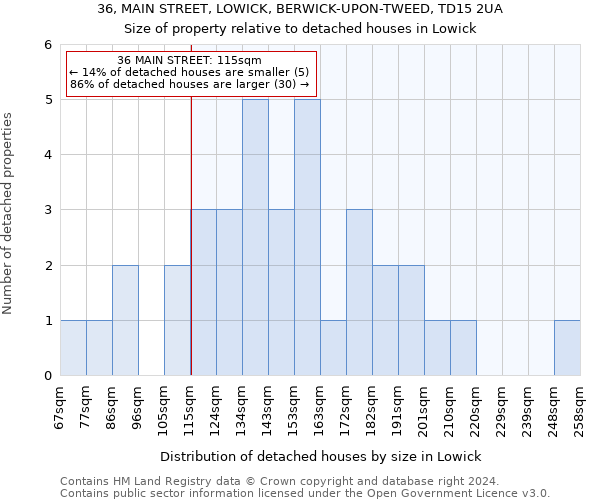 36, MAIN STREET, LOWICK, BERWICK-UPON-TWEED, TD15 2UA: Size of property relative to detached houses in Lowick