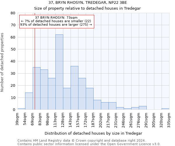 37, BRYN RHOSYN, TREDEGAR, NP22 3BE: Size of property relative to detached houses in Tredegar