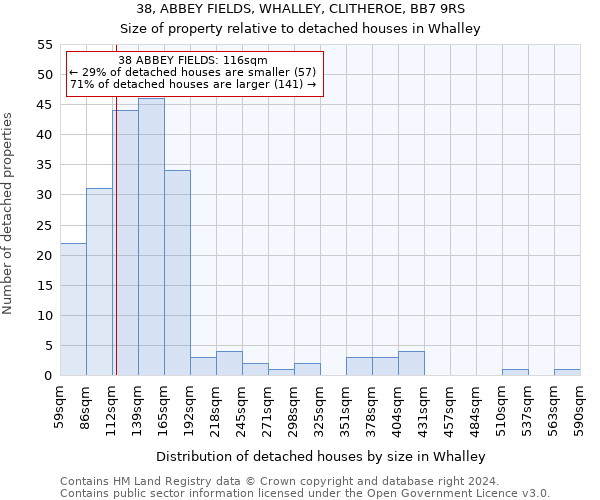 38, ABBEY FIELDS, WHALLEY, CLITHEROE, BB7 9RS: Size of property relative to detached houses in Whalley