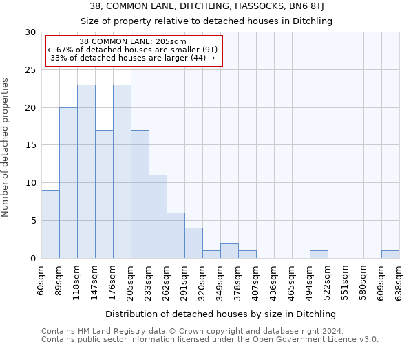 38, COMMON LANE, DITCHLING, HASSOCKS, BN6 8TJ: Size of property relative to detached houses in Ditchling