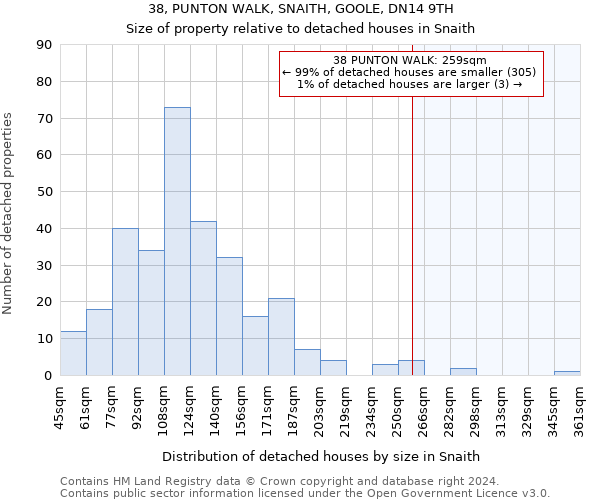 38, PUNTON WALK, SNAITH, GOOLE, DN14 9TH: Size of property relative to detached houses in Snaith