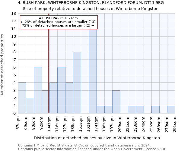 4, BUSH PARK, WINTERBORNE KINGSTON, BLANDFORD FORUM, DT11 9BG: Size of property relative to detached houses in Winterborne Kingston