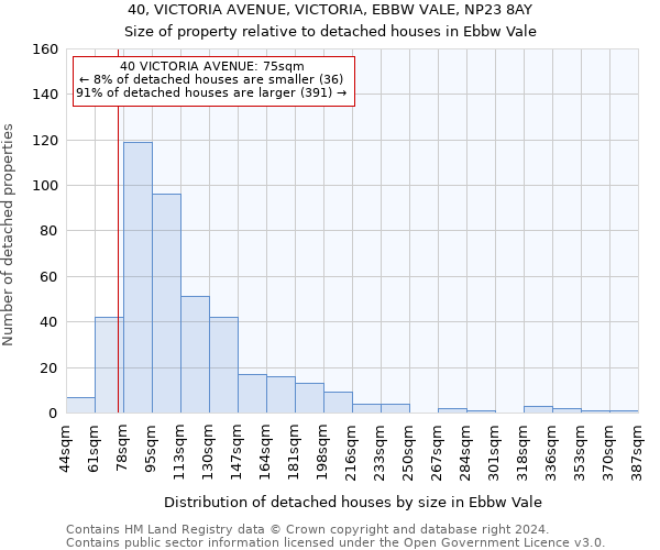 40, VICTORIA AVENUE, VICTORIA, EBBW VALE, NP23 8AY: Size of property relative to detached houses in Ebbw Vale