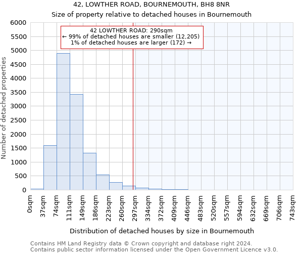 42, LOWTHER ROAD, BOURNEMOUTH, BH8 8NR: Size of property relative to detached houses in Bournemouth
