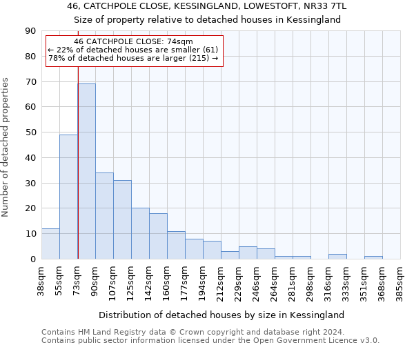 46, CATCHPOLE CLOSE, KESSINGLAND, LOWESTOFT, NR33 7TL: Size of property relative to detached houses in Kessingland