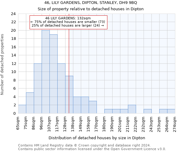 46, LILY GARDENS, DIPTON, STANLEY, DH9 9BQ: Size of property relative to detached houses in Dipton