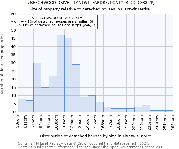 5, BEECHWOOD DRIVE, LLANTWIT FARDRE, PONTYPRIDD, CF38 2PJ: Size of property relative to detached houses in Llantwit Fardre