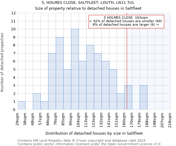 5, HOLMES CLOSE, SALTFLEET, LOUTH, LN11 7UL: Size of property relative to detached houses in Saltfleet