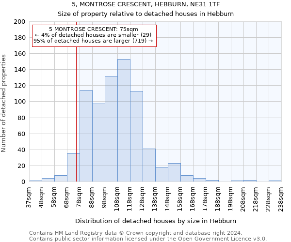 5, MONTROSE CRESCENT, HEBBURN, NE31 1TF: Size of property relative to detached houses in Hebburn