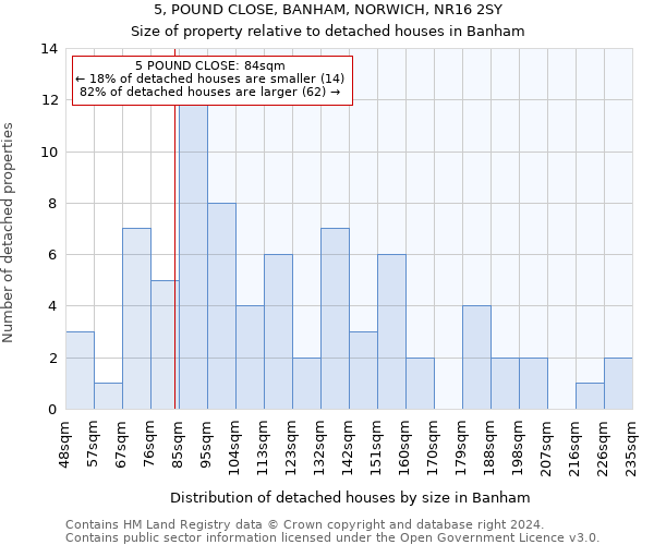 5, POUND CLOSE, BANHAM, NORWICH, NR16 2SY: Size of property relative to detached houses in Banham