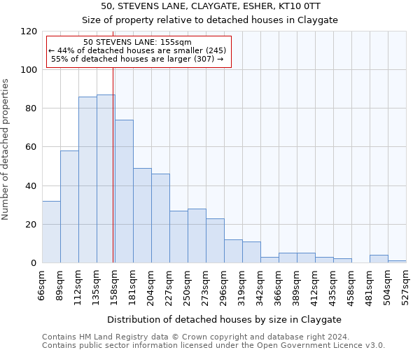 50, STEVENS LANE, CLAYGATE, ESHER, KT10 0TT: Size of property relative to detached houses in Claygate