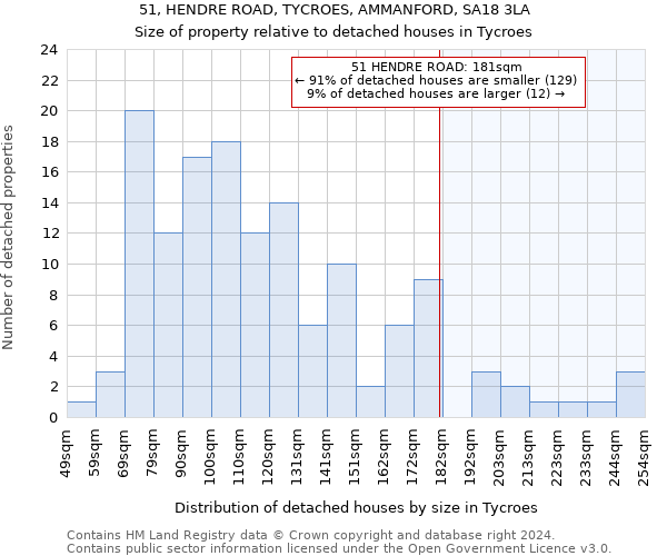 51, HENDRE ROAD, TYCROES, AMMANFORD, SA18 3LA: Size of property relative to detached houses in Tycroes