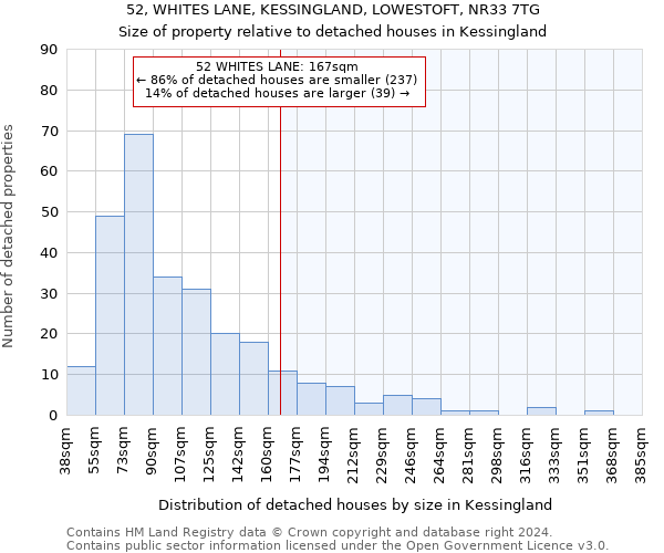 52, WHITES LANE, KESSINGLAND, LOWESTOFT, NR33 7TG: Size of property relative to detached houses in Kessingland