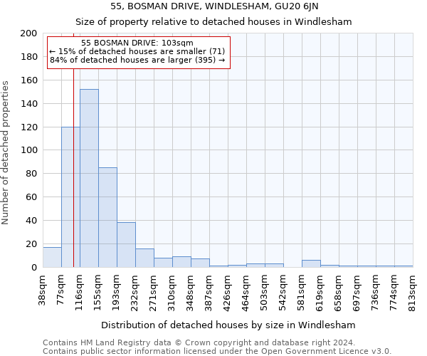 55, BOSMAN DRIVE, WINDLESHAM, GU20 6JN: Size of property relative to detached houses in Windlesham