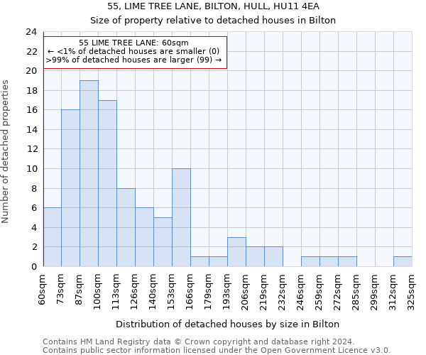 55, LIME TREE LANE, BILTON, HULL, HU11 4EA: Size of property relative to detached houses in Bilton