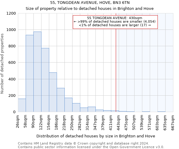 55, TONGDEAN AVENUE, HOVE, BN3 6TN: Size of property relative to detached houses in Brighton and Hove