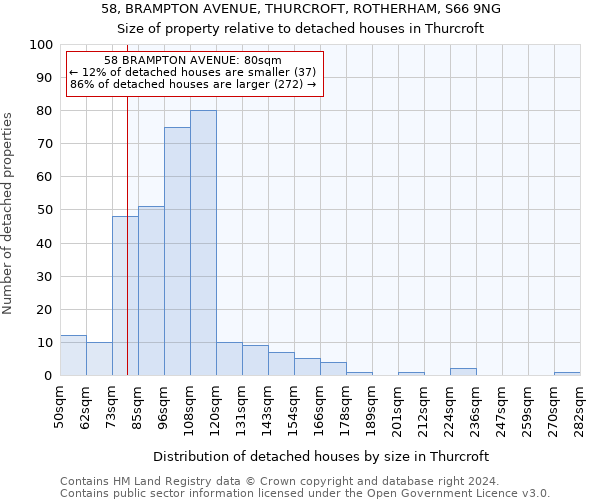 58, BRAMPTON AVENUE, THURCROFT, ROTHERHAM, S66 9NG: Size of property relative to detached houses in Thurcroft