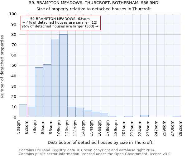 59, BRAMPTON MEADOWS, THURCROFT, ROTHERHAM, S66 9ND: Size of property relative to detached houses in Thurcroft