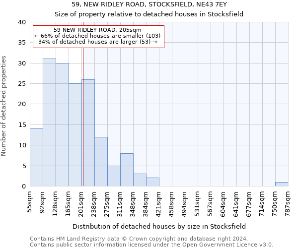 59, NEW RIDLEY ROAD, STOCKSFIELD, NE43 7EY: Size of property relative to detached houses in Stocksfield