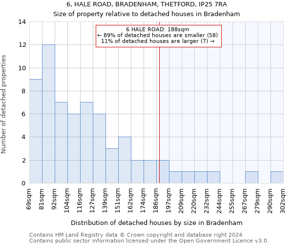 6, HALE ROAD, BRADENHAM, THETFORD, IP25 7RA: Size of property relative to detached houses in Bradenham