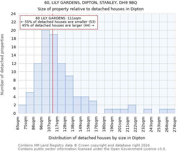 60, LILY GARDENS, DIPTON, STANLEY, DH9 9BQ: Size of property relative to detached houses in Dipton