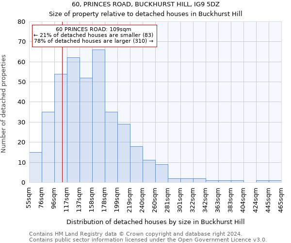 60, PRINCES ROAD, BUCKHURST HILL, IG9 5DZ: Size of property relative to detached houses in Buckhurst Hill
