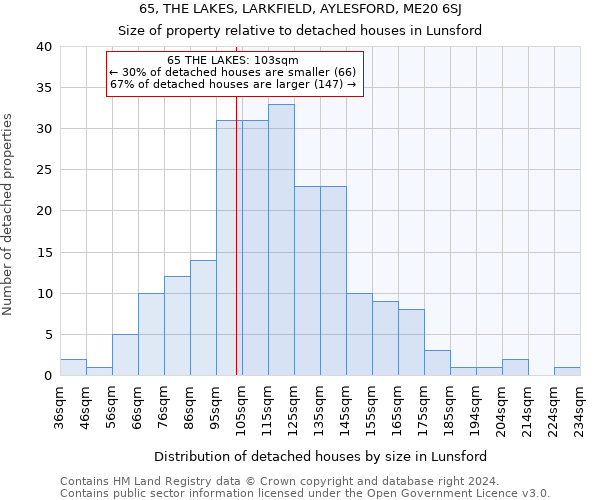 65, THE LAKES, LARKFIELD, AYLESFORD, ME20 6SJ: Size of property relative to detached houses in Lunsford