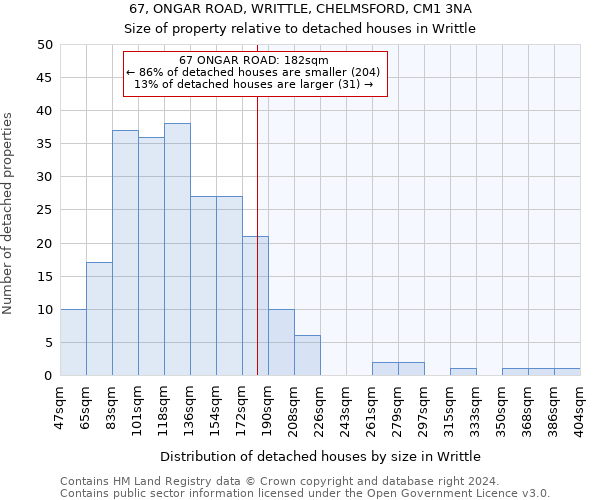 67, ONGAR ROAD, WRITTLE, CHELMSFORD, CM1 3NA: Size of property relative to detached houses in Writtle