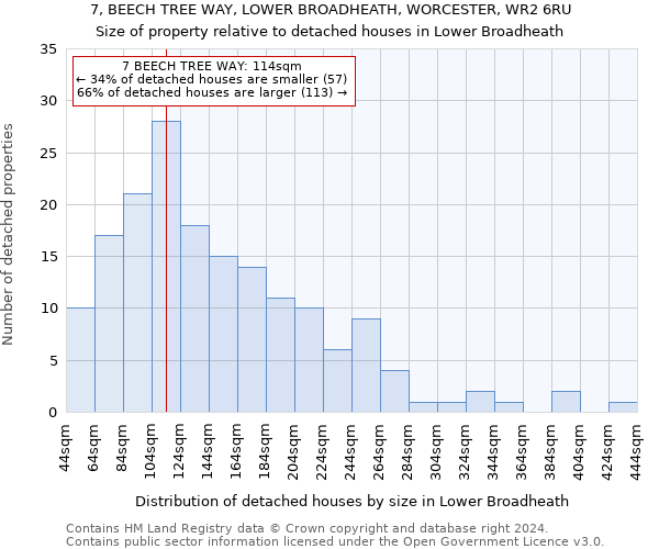 7, BEECH TREE WAY, LOWER BROADHEATH, WORCESTER, WR2 6RU: Size of property relative to detached houses in Lower Broadheath