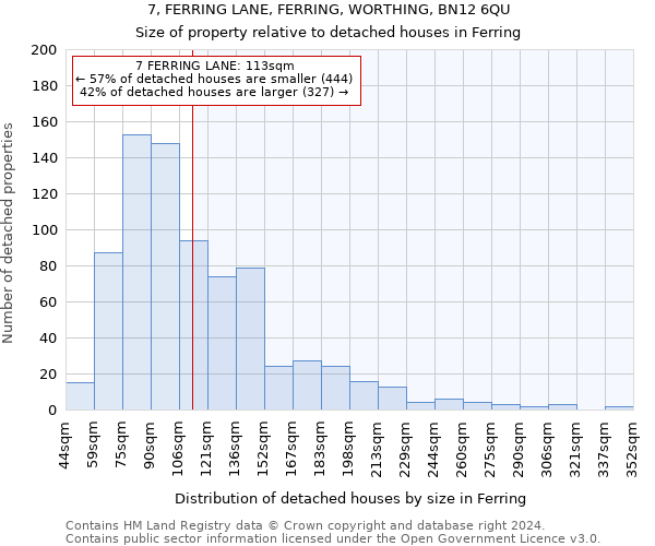 7, FERRING LANE, FERRING, WORTHING, BN12 6QU: Size of property relative to detached houses in Ferring