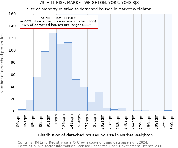 73, HILL RISE, MARKET WEIGHTON, YORK, YO43 3JX: Size of property relative to detached houses in Market Weighton