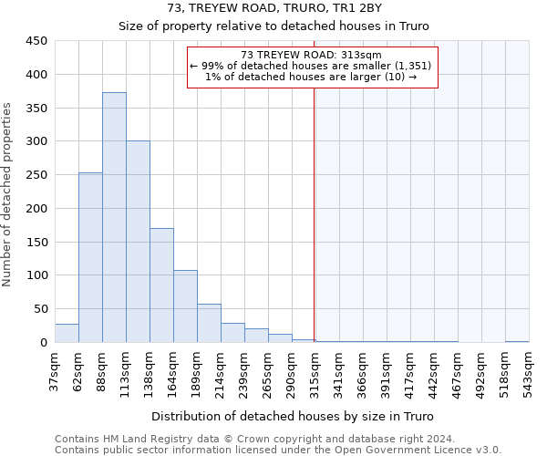 73, TREYEW ROAD, TRURO, TR1 2BY: Size of property relative to detached houses in Truro