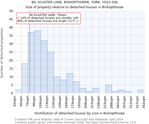80, ACASTER LANE, BISHOPTHORPE, YORK, YO23 2SG: Size of property relative to detached houses in Bishopthorpe
