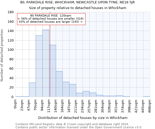 80, PARKDALE RISE, WHICKHAM, NEWCASTLE UPON TYNE, NE16 5JR: Size of property relative to detached houses in Whickham