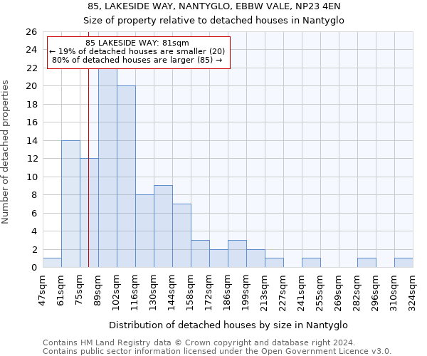 85, LAKESIDE WAY, NANTYGLO, EBBW VALE, NP23 4EN: Size of property relative to detached houses in Nantyglo