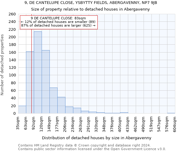 9, DE CANTELUPE CLOSE, YSBYTTY FIELDS, ABERGAVENNY, NP7 9JB: Size of property relative to detached houses in Abergavenny