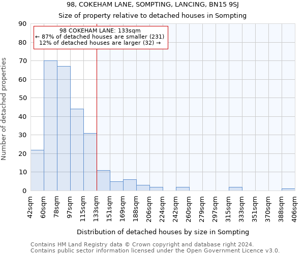 98, COKEHAM LANE, SOMPTING, LANCING, BN15 9SJ: Size of property relative to detached houses in Sompting