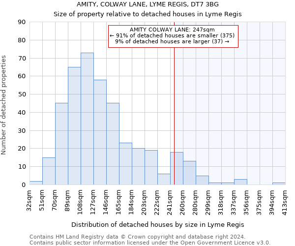 AMITY, COLWAY LANE, LYME REGIS, DT7 3BG: Size of property relative to detached houses in Lyme Regis