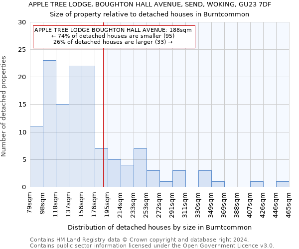 APPLE TREE LODGE, BOUGHTON HALL AVENUE, SEND, WOKING, GU23 7DF: Size of property relative to detached houses in Burntcommon