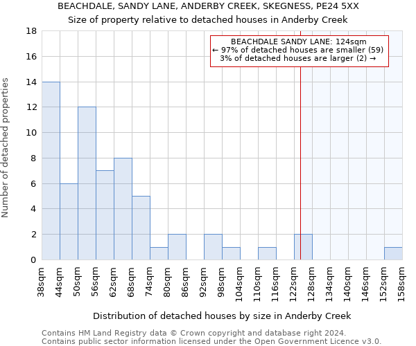BEACHDALE, SANDY LANE, ANDERBY CREEK, SKEGNESS, PE24 5XX: Size of property relative to detached houses in Anderby Creek