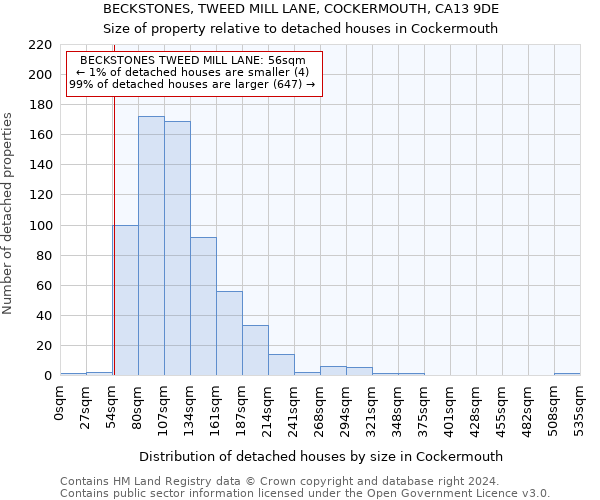 BECKSTONES, TWEED MILL LANE, COCKERMOUTH, CA13 9DE: Size of property relative to detached houses in Cockermouth