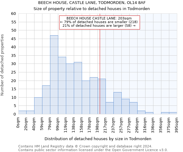 BEECH HOUSE, CASTLE LANE, TODMORDEN, OL14 8AF: Size of property relative to detached houses in Todmorden