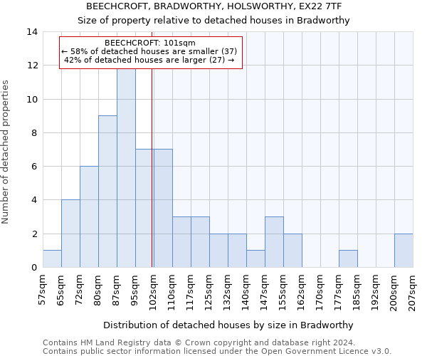 BEECHCROFT, BRADWORTHY, HOLSWORTHY, EX22 7TF: Size of property relative to detached houses in Bradworthy