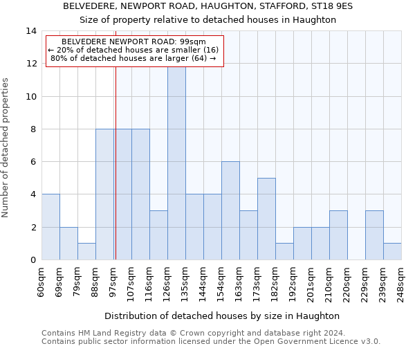 BELVEDERE, NEWPORT ROAD, HAUGHTON, STAFFORD, ST18 9ES: Size of property relative to detached houses in Haughton