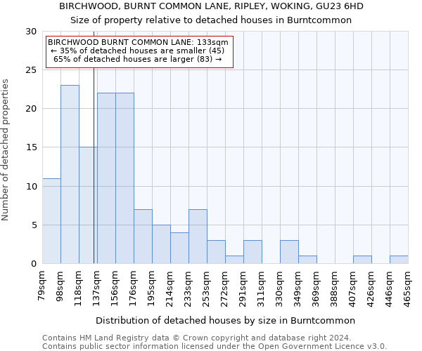 BIRCHWOOD, BURNT COMMON LANE, RIPLEY, WOKING, GU23 6HD: Size of property relative to detached houses in Burntcommon