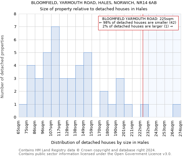 BLOOMFIELD, YARMOUTH ROAD, HALES, NORWICH, NR14 6AB: Size of property relative to detached houses in Hales